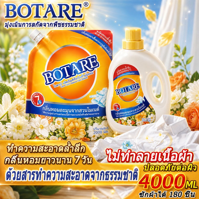 Botare🌺นํ้ายาซักผ้า ขจัดคราบา ผลิตภัณฑ์ซักผ้า ถนอมผ้า น้ํายาซักผ้าลดกลิ่นอับ น้ำยาซักผ้าสูตรเข้มข้น น้ํายาซักผ้าแบบขวด