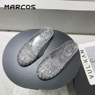 MARCOS รองเท้าแตะผู้หญิง ใสใส แวววาว สไตล์เกาหลี ส้นแบน กันลื่น กันน้ำ ใส่สบาย สีใส รองเท้าแตะพลาสติก ลำลอง#13