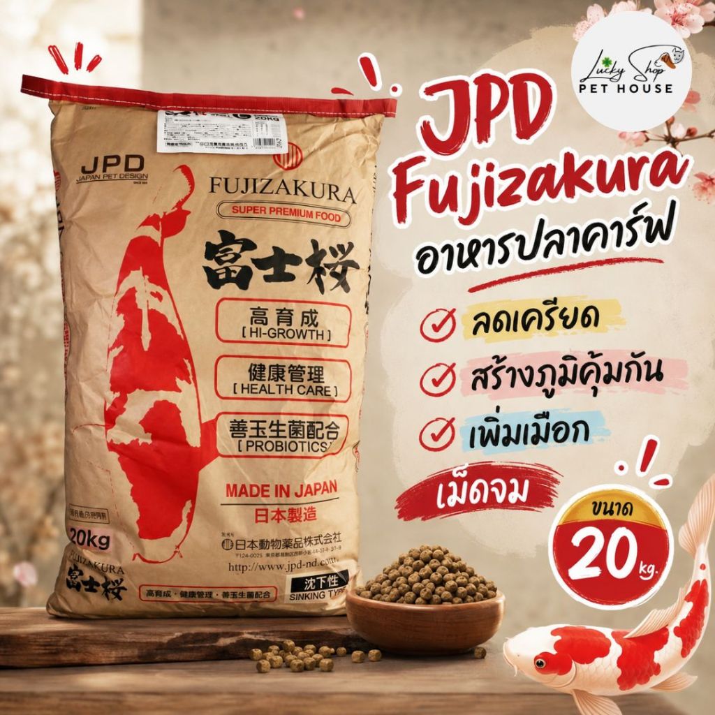 JPD Fujizakura เม็ดจม ขนาด 20 kg. เจพีดี อาหารปลาคาร์ฟ เพิ่มเมือก
