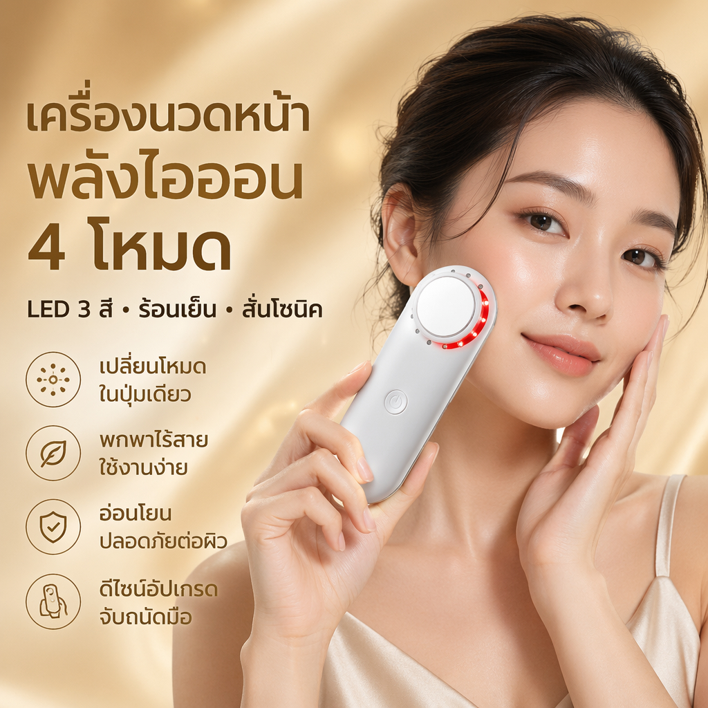 Glowy Care เครื่องนวดหน้ากัลวานิค 4 โหมดทรีตเมนต์ นวดหน้าพร้อมทำความสะอาดผิวใ ใช้ได้ทุกวัน