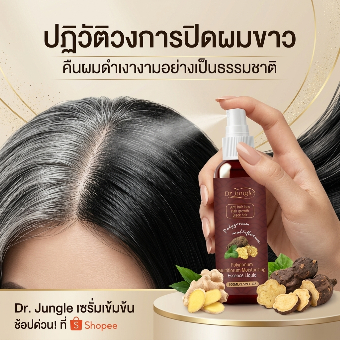 จัดส่งได้ทันที🔥Dr.Jungle เซรั่มผมดำ  100ML ผมหงอก แฮโทนิค บำรุงเส้นผม สเปรย์ฉีดผม ผมหงอก แชมพูสระผมดำ ไม่จำเป็นต้องย้อม