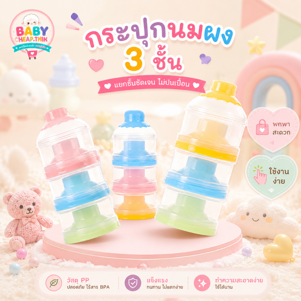 กระปุกใส่นมผง (Ab42) - แบ่งเป็น 3 ชั้น แบบพกพา