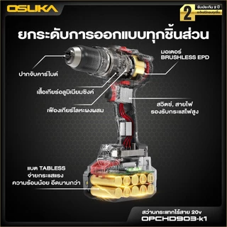 OSUKA สว่านกระแทกไร้สาย 20V รุ่น OPCHD903 สว่านแบต Brushless เจาะปูน เจาะเหล็ก ยิงสกรู
