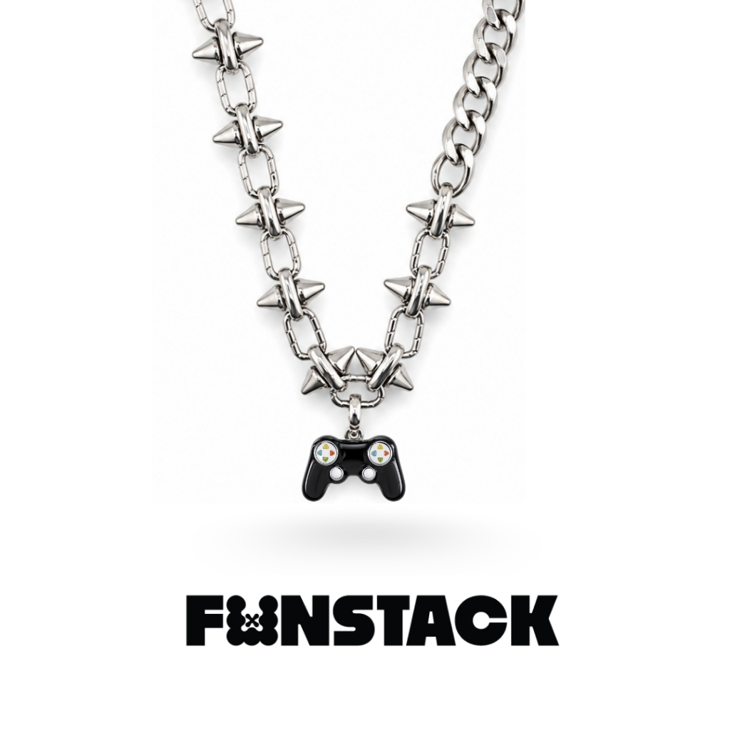 FUNSTACK สร้อยคอ Game On Play Game Console Silver Stainless Steel