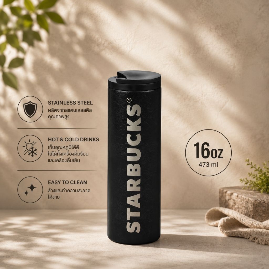 Starbucks Stainless Steel Charcoal Tumbler 16oz.| ทัมเบลอร์สตาร์บัคส์สแตนเลสสตีล ขนาด 16ออนซ์