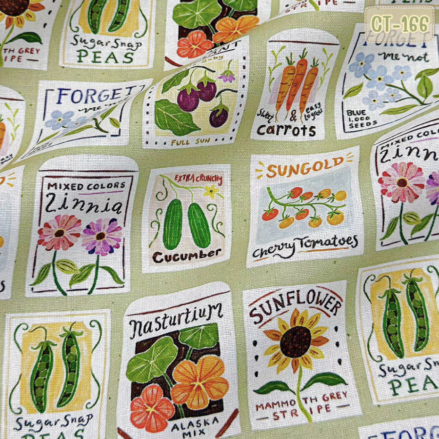 [พร้อมส่ง] ผ้าคอตตอน100 ลายซองเมล็ดพันธุ์วินเทจ ผ้าพิมพ์ลาย ผ้าเมตร ผ้าทำงานควิลท์ แพตช์เวิร์ค Quilt Patchwork