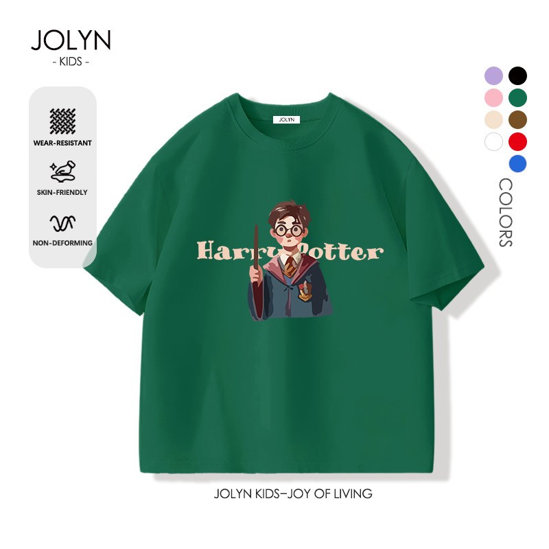 เสื้อยืดแขนสั้นสำหรับเด็ก cotton คอกลม ใส่สบาย นุ่ม Harry Potter ลายพิมพ์การ์ตูนน่ารัก อายุ 3-15 ปี (พร้อมส่ง)