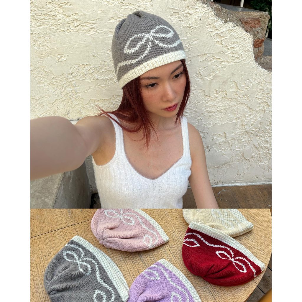 CUPPA - RIBBON Beanie hat (5 สี) หมวกไหมพรมลายโบว์