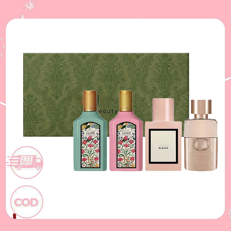 4*5ml Beauty Mini Coffret Perfume 4 pce Set / Flora Gorgeous Jasmine EDP / Guci Gulty EDP