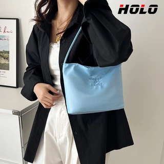 HOLO กระเป๋าถือทรงบัคเก็ตสีแมคารอนแบบเรียบง่าย กระเป๋าสะพายข้างแฟชั่น