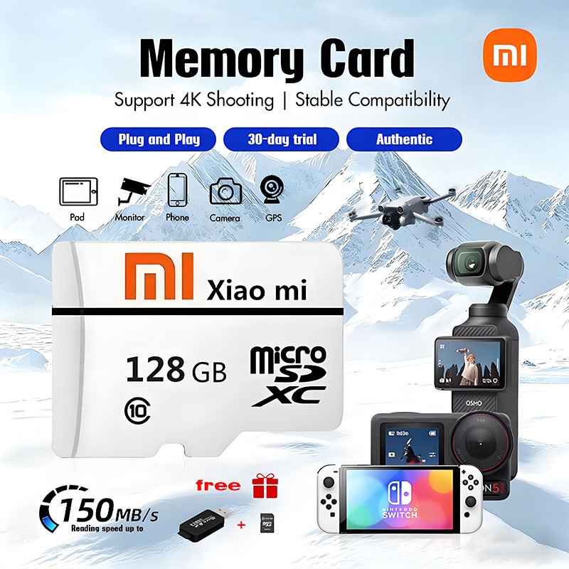 Xiao Mi การ์ดหน่วยความจำ ไมโครเอสดี TF ความเร็วสูง รองรับวิดีโอ 4K UHD มีขนาด 1TB 512GB 32GB