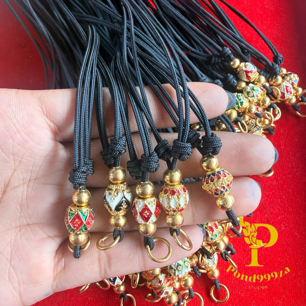 (พร้อมส่ง! )สร้อยเชือกร่มมงคล เม็ดทองลงยา เม็ดทองและห่วงเลเซอร์(ไม่ลอก ไม่ดำ) สุ่มลายหรือทักมาเลือกลายได้