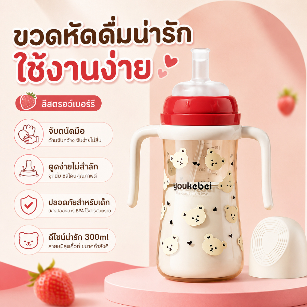 ขวดนมสำหรับเด็กเล็ก ขวดนมคอกว้าง จับถนัดมือ ดีไซน์น่ารัก ทนความร้อน พกพาสะดวก