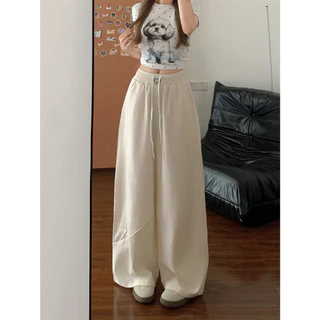 [Summer quick drying fabric, wide leg pants]เกาหลีรุ่นวินเทจผู้หญิงสบาย ๆ แจ๊สเต้นรำกีฬาลมกว้างขากางเกง