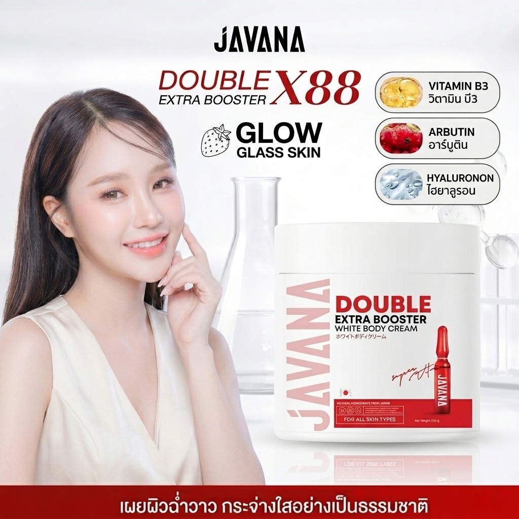 JAVANA Double Extra Booster White Body Cream 200g. ครีมบำรุงผิวกาย เนื้อซึมไว ลดด่างดำ คนท้องใช้ได้