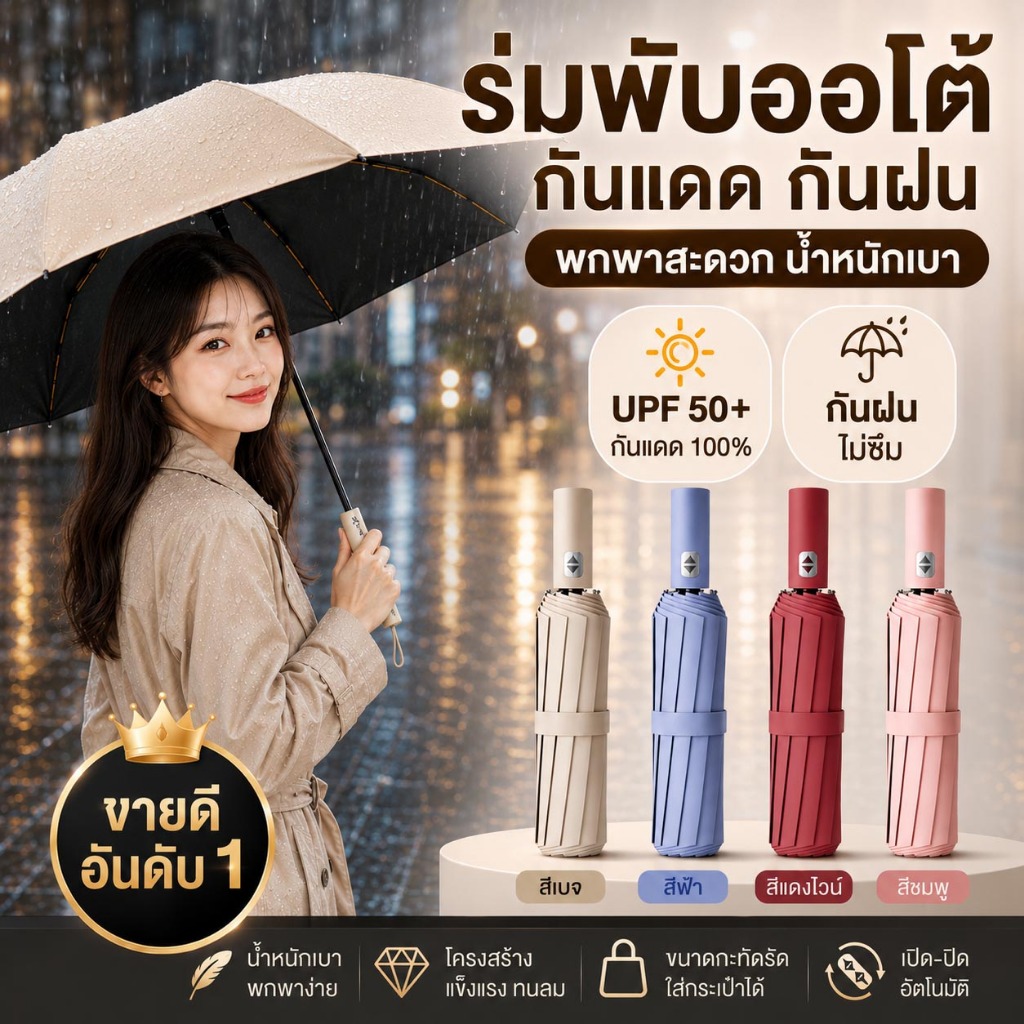 ระบบเปิดปิดอัตโนมัติ ป้องกันฝนแสงแดด ร่มอัตโนมัติ ทนลม พับเก็บได้ ร่มที่เหมาะทุกสภาพอากาศ