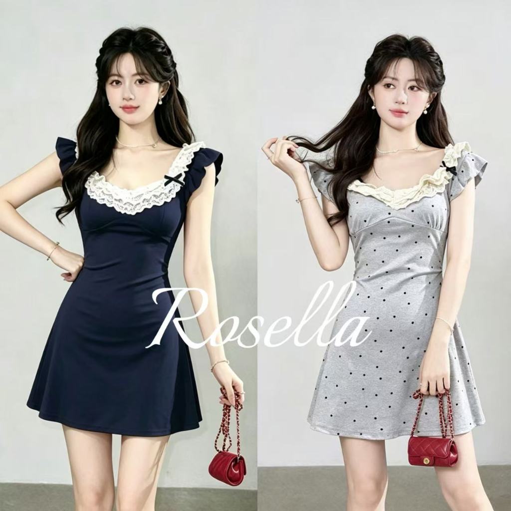 Rosella【สินค้าใหม่👗】เดรสแต่งลูกไม้  เดรสเซ็กซี่เพรียวบางสำหรับฤดูร้อน เพื่อลุคที่บริสุทธิ์และเย้ายวน