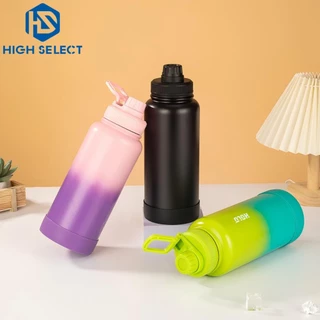 1000ml สแตนเลส กระติกน้ำสีพาสเทลไล่ระดับ เก็บความร้อน-เย็น ดีไซน์สีตัดกันทันสมัย พร้อมที่จับ แถมที่รองแก้ว แก้วเยติ