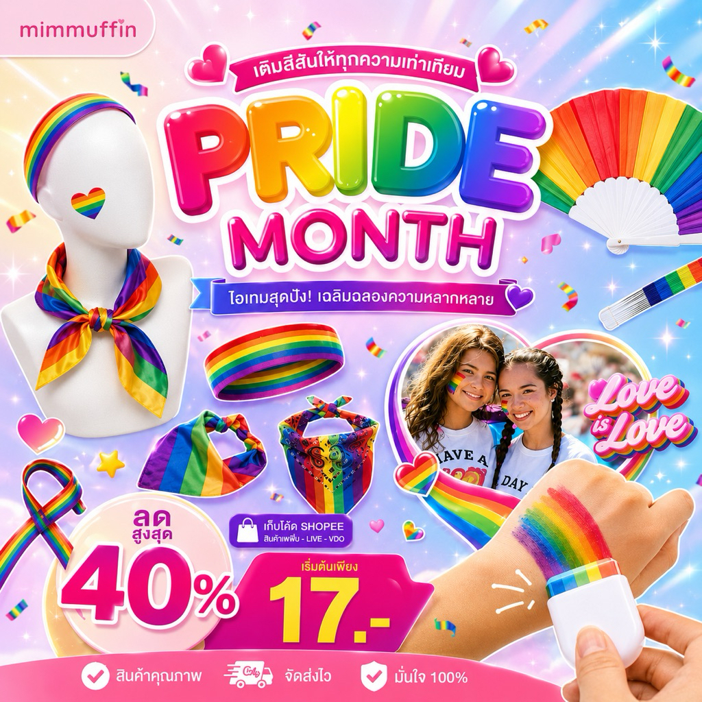 [Mimmuffin] ผ้าโพกผมสีรุ้ง LGBTQ+ ผ้าเช็ดหน้าสีรุ้ง rainbow pride month ริบบิ้นสีรุ้ง ธงสีรุ้ง