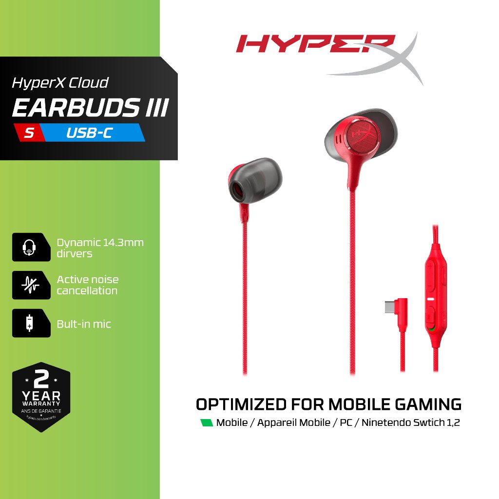 HyperX Cloud Earbuds II/ III/ III S Gaming Headphones หูฟังเอียร์บัด หูฟังมีสาย การเชื่อมต่อแบบ 3.5 มม./ USB-C