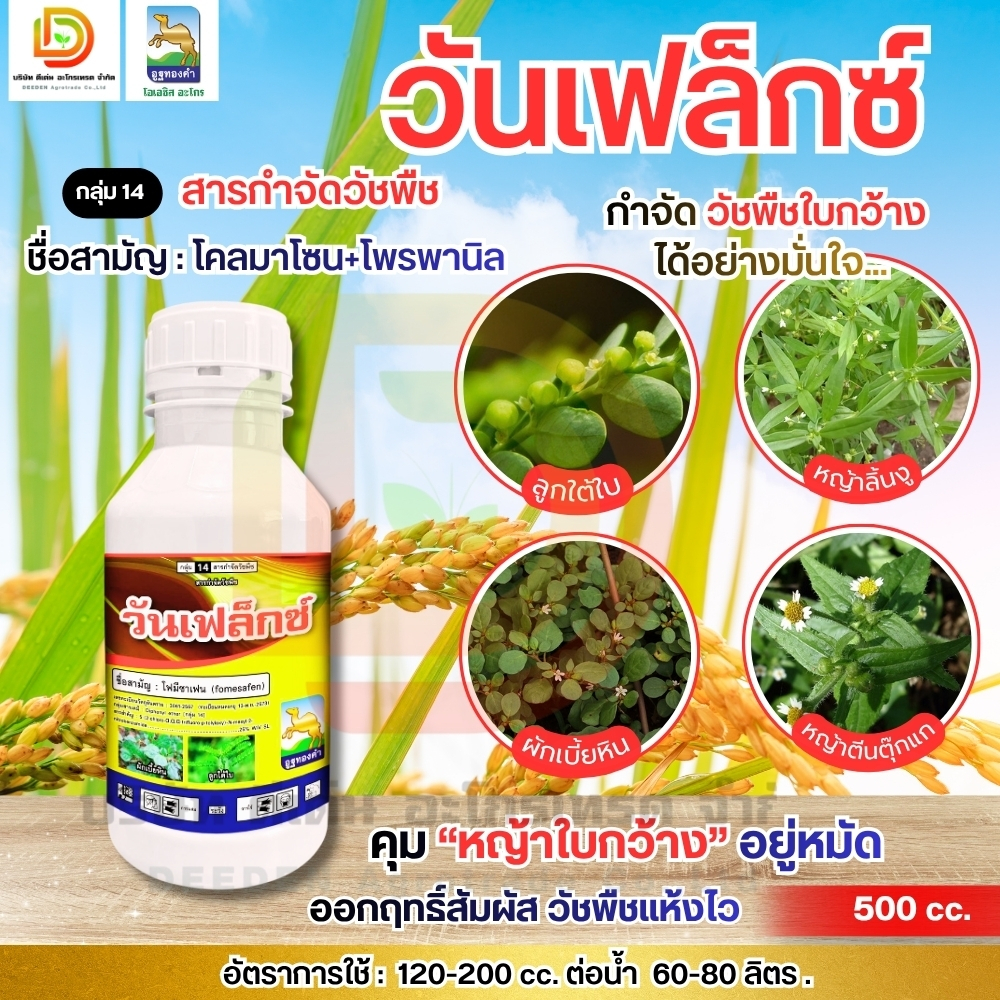 วันเฟล็กซ์ #โฟมีซาเฟน 5% W/V SL ขนาด 500 ซีซี สารกำจัดวัชพืชใบกว้าง  #ดีเด่นอะโกรเทรด