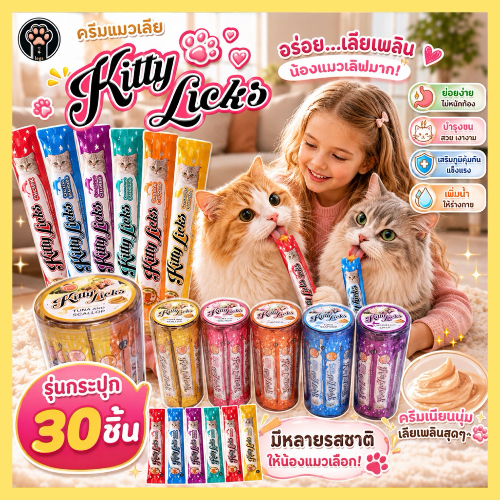 [กระปุก30ชิ้น]RENA​ KITTY​ ​LICKS​ ข​นมแมว​เลียเรน่า​​ คิตตี้​ลิค​ 15g.x 7รส​ชาติ
