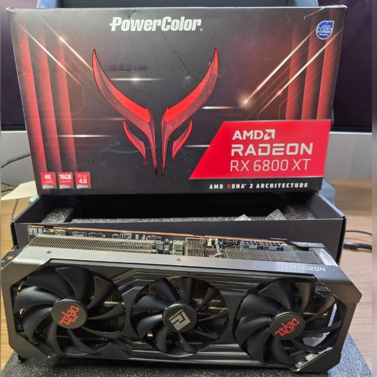 การ์ดจอ RX 6800 XT 16GB PowerColor Red Devil มือสอง เล่นเกม 4K ตัดต่อ AI พร้อมส่ง