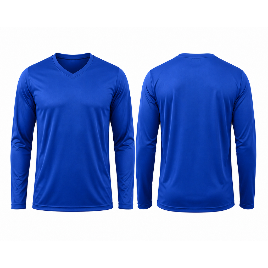 เสื้อไมโคร แขนยาวสีน้ำเงิน สีส้ม คอวี เสื้อกีฬาแขนยาว