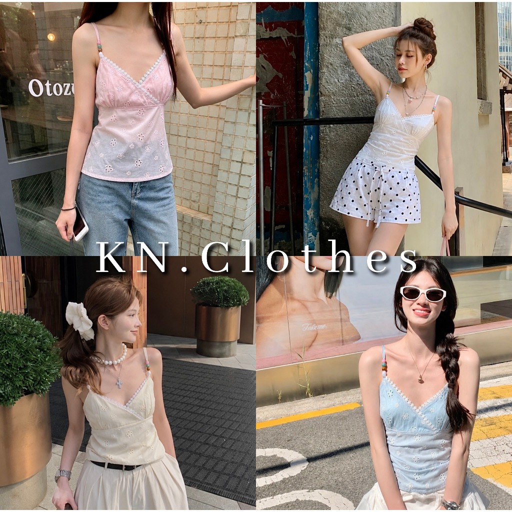 Yuri cami : เสื้อสายเดี่ยวแต่งลูกปัด เย็บตะเข็บเข้ารูปช่วงตัว มีซับด้านใน สม็อคด้านหลัง สายปรับได้ KN.Clothes
