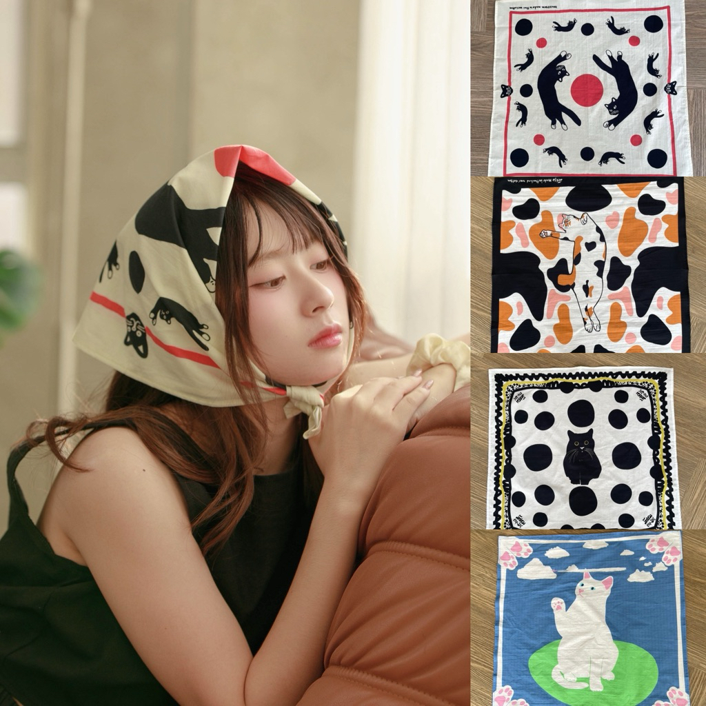 MUSSROOMผ้าโพก/ผ้าพันคอลายแมวสุดคิ้วท์