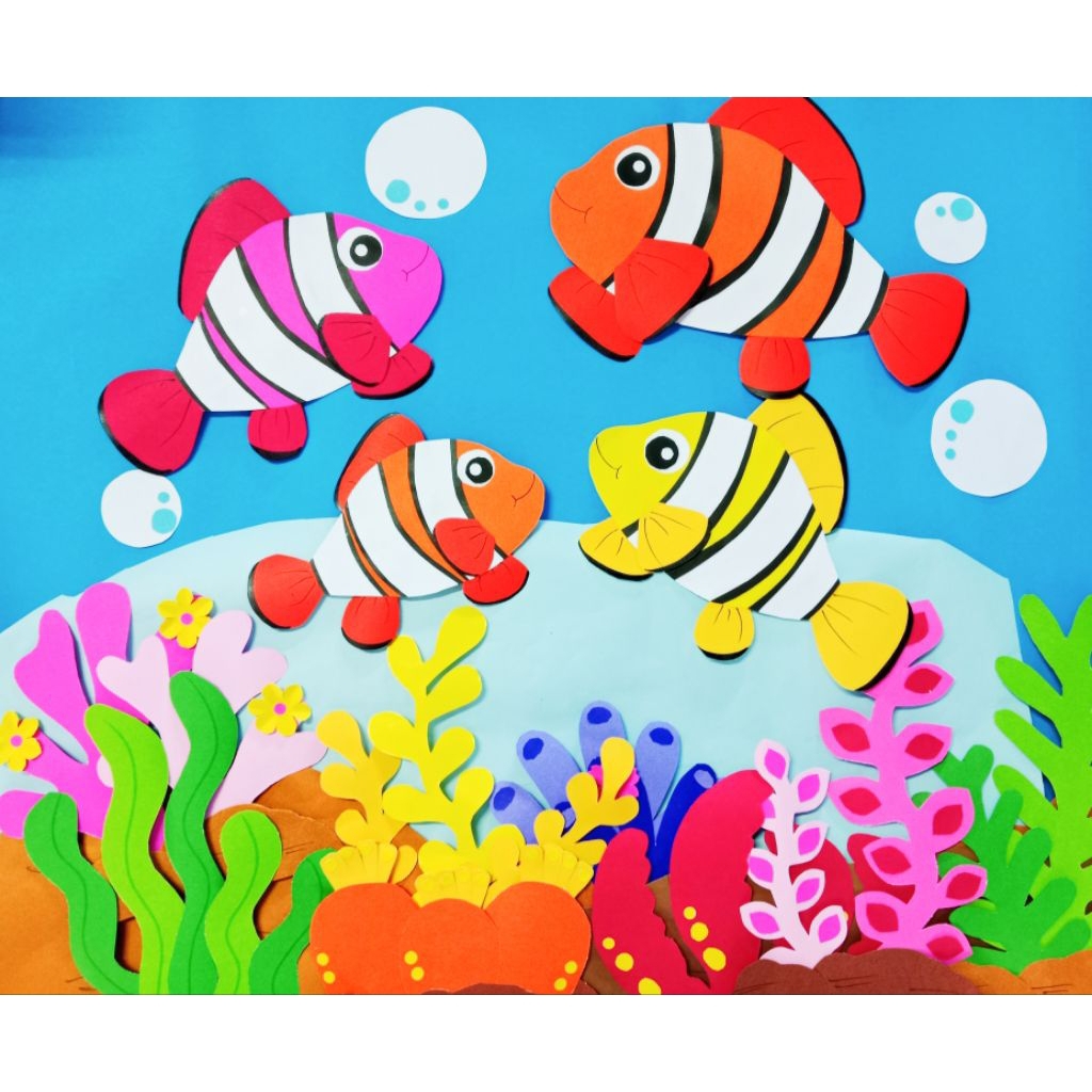 (พร้อมส่ง)สัตว์ทะเล ปลาการ์ตูนและปะการัง งานกระดาษสีโปสเตอร์