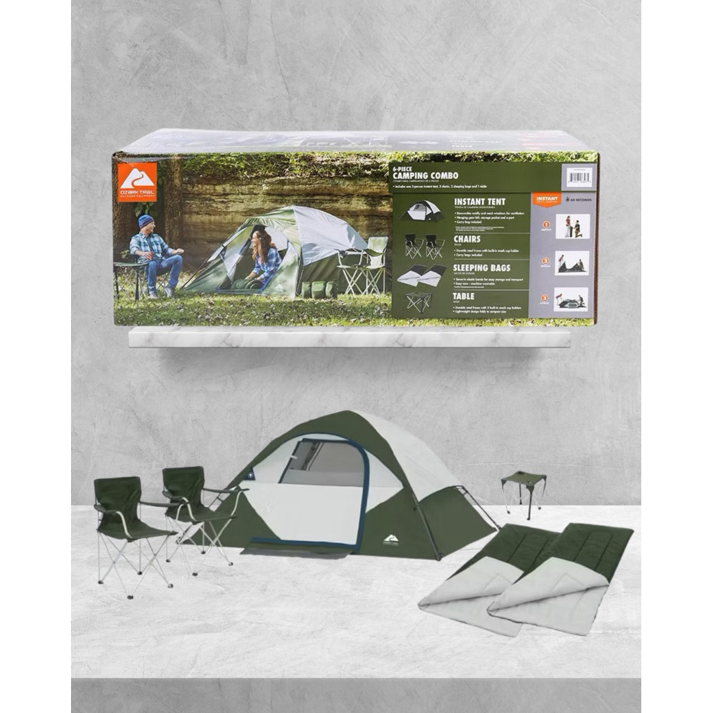Ozark Trail 6-Piece Camping Combo -Green (Includes tent, chairs, sleeping bags, and table)