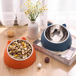 PEKO PET&CAT [BW092] ชามใส่อาหารสัตว์เลี้ยง ชามหูแมวเอียง15องศา ชามสแตนเลสถอดได้