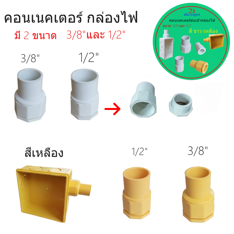 (10ตัว/แพ็ค)คอนเนคเตอร์ต่อเข้ากล่องไฟขนาด 3/8" 3หุน 1/2" 4 หุน มี 2  สี เหลือง/ขาว /อุปกรณ์ต่อสาย