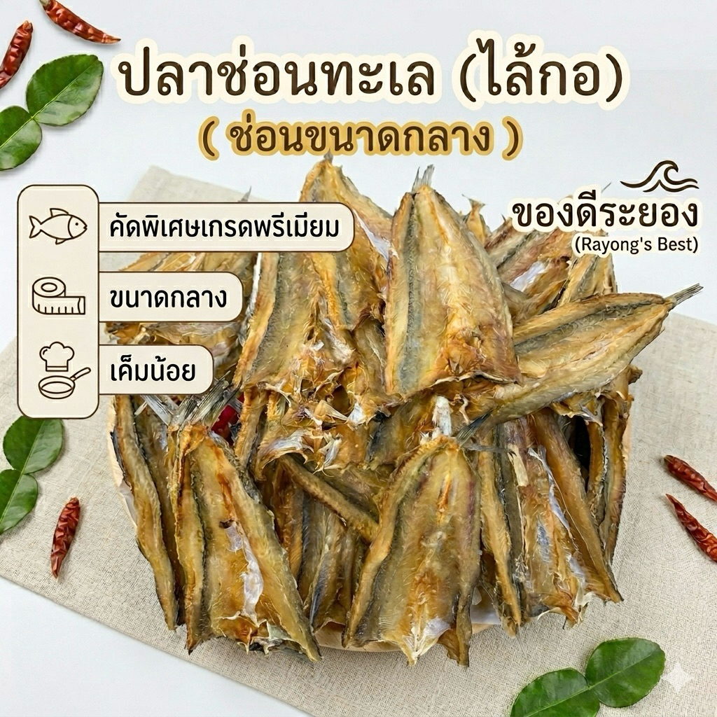 ปลาช่อนทะเล  ขนาดกลาง(หรือเรียกอีกชื่อว่าปลาไล้กอ)เป็น Size ขนาดกลางค่ะเค็มน้อย