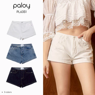 Paloy - PL6351 Darling Denim Shorts กางเกงยีนส์ขาสั้นเอวต่ำ ปั๊มนูนหัวใจ (Known By Heart)