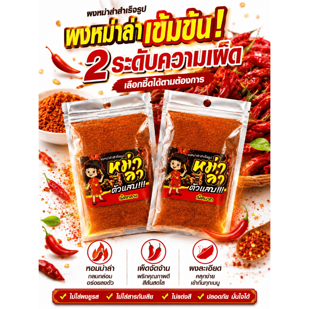 ผงหม่าล่า ตัวแสบ (500-1000กรัม) หอมเครื่องเทศ เผ็ด ชา ไม่ฉุน มี อย. ผงหม่าล่าสำเร็จรูป