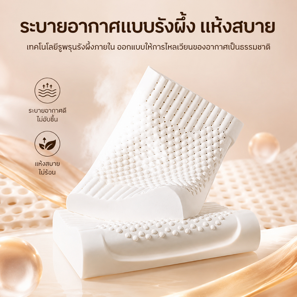 HT หมอนยางพารา ธรรมชาติ 100% หมอน ลดกรน กันไรฝุ่น ไม่ปวดคอ หมอนเพื่อสุขภาพ รูปทรงโค้งมน ช่วยให้หลับสบาย ไม่มีกลิ่นอับ