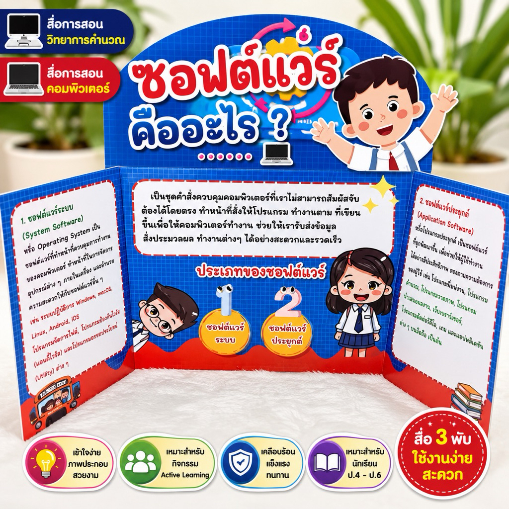 สื่อการสอนวิทยาการคำนวณ สื่อการสอนคอมพิวเตอร์ ซอฟต์แวร์คืออะไร 3 พับ ความรู้พื้นฐานคอมพิวเตอร์ Active Learning