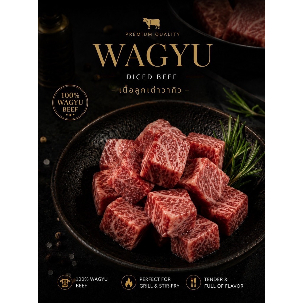 BCD Beef เนื้อวากิวลูกเต๋า ญี่ปุ่น ฮอกไกโด Japanese Wagyu Cube Hokkaido 250g.เนื้อพรีเมียมย่างหอม