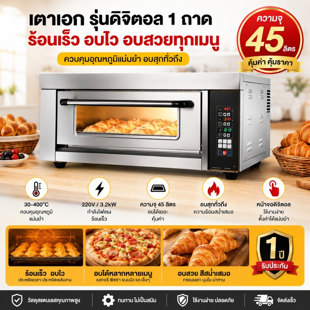 อบได้ 2 เท่า กินไฟน้อยกว่า🔥เตาเอก เตาอบไฟฟ้า 1 ชั้น 1 ถาด เตาเอกอบได้เป็น 2 เท่าของ
