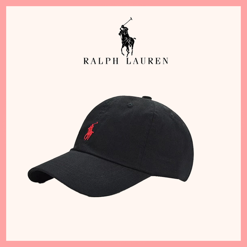 [ของแท้ 100%] หมวกเบสบอล Polo Ralph Lauren จัดส่งรวดเร็ว (สีดำ/แดง)