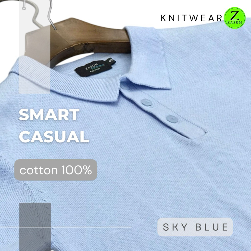 Knitwear zasum🔸Short sleeve polo solid color แขนสั้นโปโลคอปกสีพื้น🔸ฟ้า (light blue)ถักทอด้วยcotton100% เนื้อนุ่มใส่สบาย