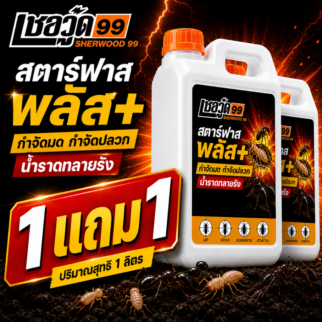 [1แถม1] เชอวู๊ด 99 สตาร์ฟาส พลัส+ น้ำยากำจัดปลวก มด แมลงคลาน สูตรเข้มข้น ทลายรังถึงต้นตอ สูตรพร้อมใช้งาน