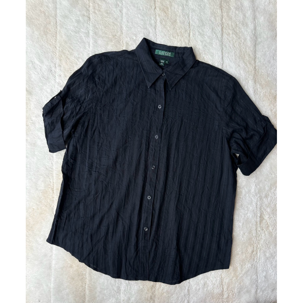 เสื้อเชิ้ตสีดำ Lauren Ralph Lauren (LRL) มือสองวินเทจ ผ้าคอตตอนลายริ้วพรีเมียม ไซส์ XL สีดำสนิทไม่มี
