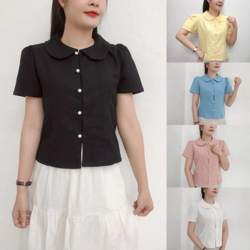 คอบัวแขนสั้น ผ้าฝ้ายชินมัย ใส่ได้ทุกรูปแบบ