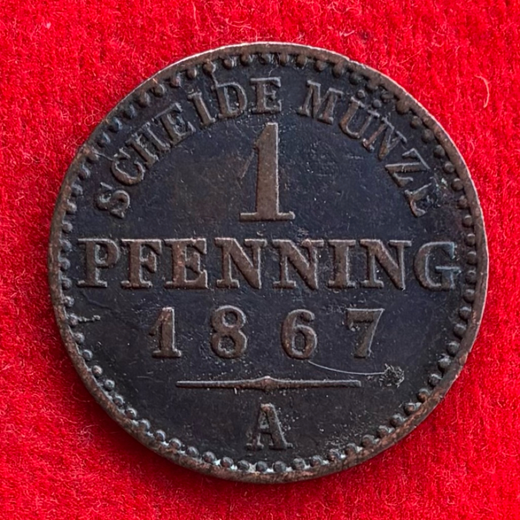 ราชอาณาจักรปรัสเซีย Prussia 1 pfennig ปี 1867 เหรียญ​ต่างประเทศ