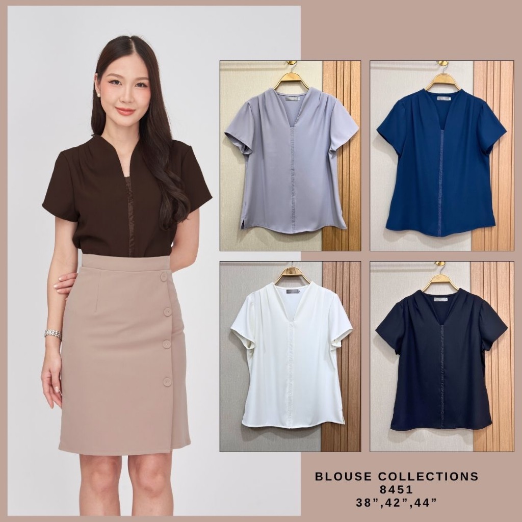 Laboratory 8451# เสื้อคอวีแต่งผ้าแก้วด้านหน้า มีไซส์ 38,42