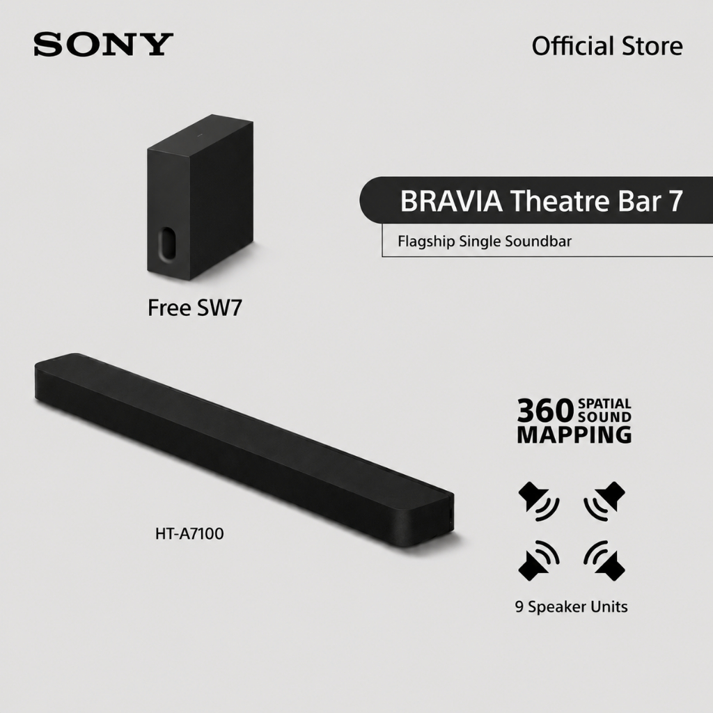 [แถม SW7]Sony Soundbar BRAVIA Theatre Bar 7 รุ่น HT-A7100 | 360 Spatial Sound Mapping | Dolby Atmos®