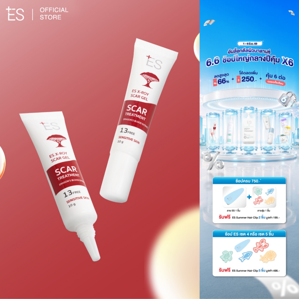[แพ็กคู่สุดคุ้ม] ES X-roy Scar Gel 10g เจลลดรอยสิว รอยแดง รอยดำ รอยแผลเป็นจากสิว